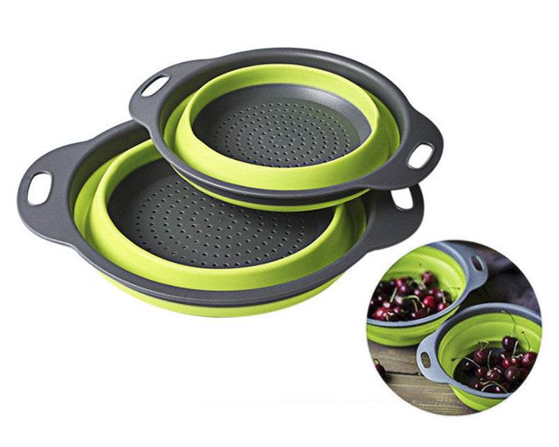 Foldable Silicone Colander Fruit Vegetable Washing Drain Basket Strainer Kitchen Collapsible Silicone Colander Baskets - Mubimart