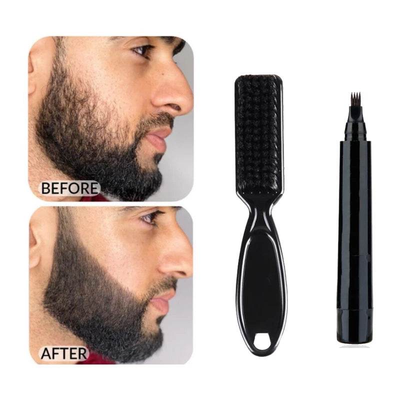Four-pronged Beard Pen Beard Filling Pen Beard Pencil And Beard Brush Combination - Mubimart