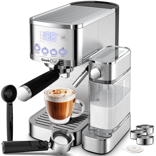 Geek Chef Espresso And Cappuccino Machine With Automatic Milk Frother,20Bar Espresso Maker For Home, For Cappuccino Or Latte,with ESE POD Filter, Stainless Steel, Gift For Coffee Lover Ban On Amazon - Mubimart