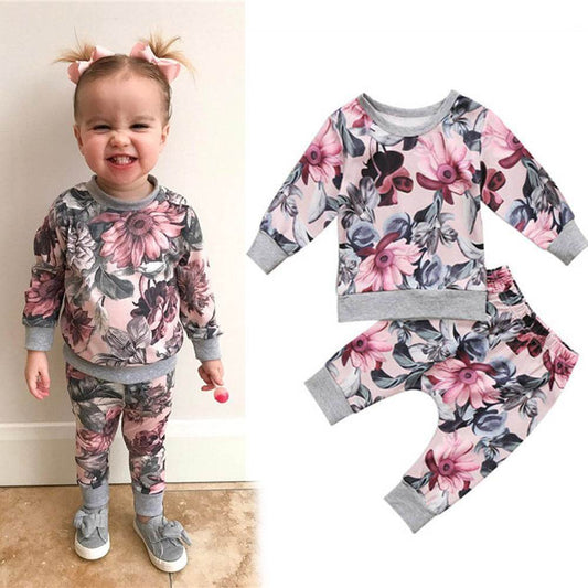 Girl printed long sleeve two-piece set - Mubimart