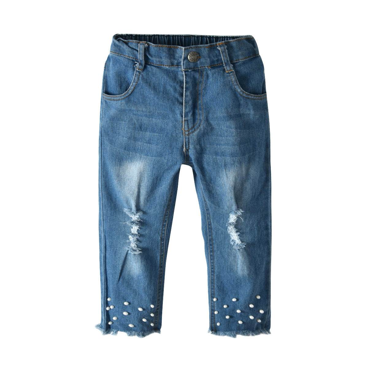 Girls Lace Pearl Jeans Set - Mubimart