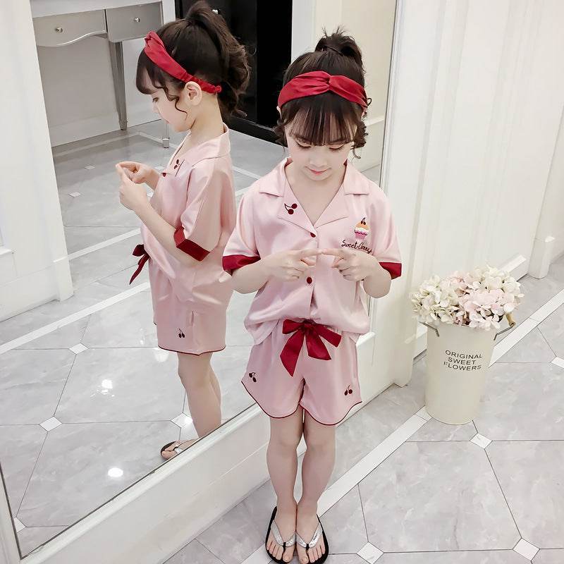 Girls Summer Cartoon Pajamas Short-sleeved Shorts Two-piece Suit - Mubimart