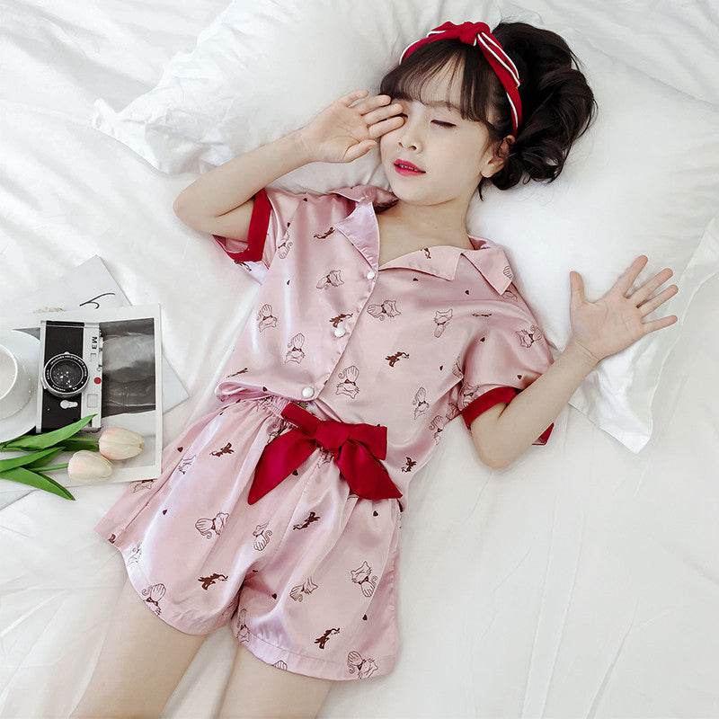 Girls Summer Cartoon Pajamas Short-sleeved Shorts Two-piece Suit - Mubimart