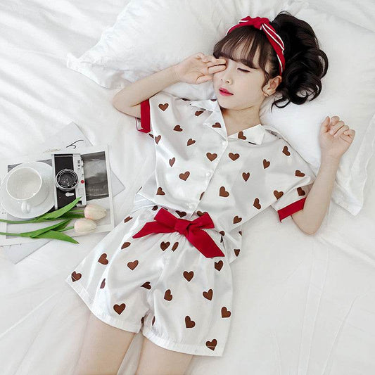 Girls Summer Cartoon Pajamas Short-sleeved Shorts Two-piece Suit - Mubimart