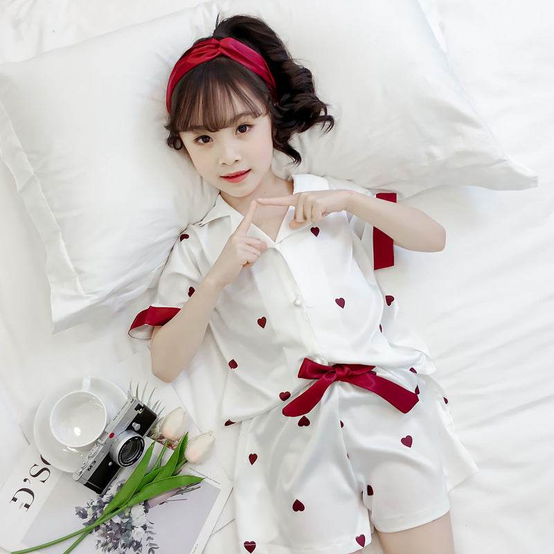 Girls Summer Cartoon Pajamas Short-sleeved Shorts Two-piece Suit - Mubimart
