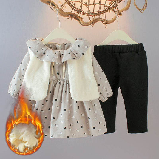 Girls' winter Plush 3-piece suit 6-month-old girl baby boom children's suit - Mubimart