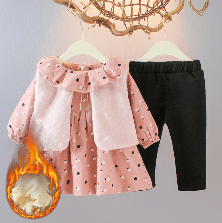 Girls' winter Plush 3-piece suit 6-month-old girl baby boom children's suit - Mubimart