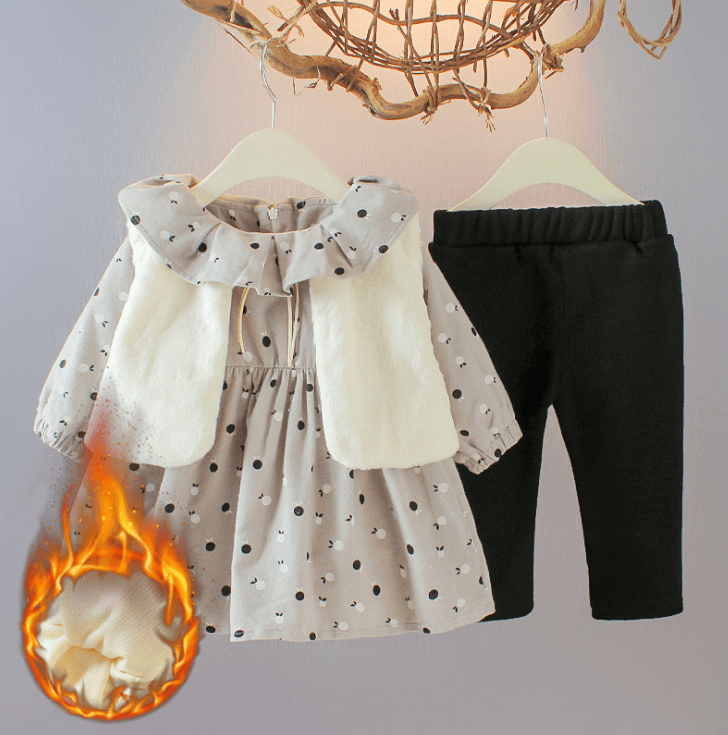 Girls' winter Plush 3-piece suit 6-month-old girl baby boom children's suit - Mubimart
