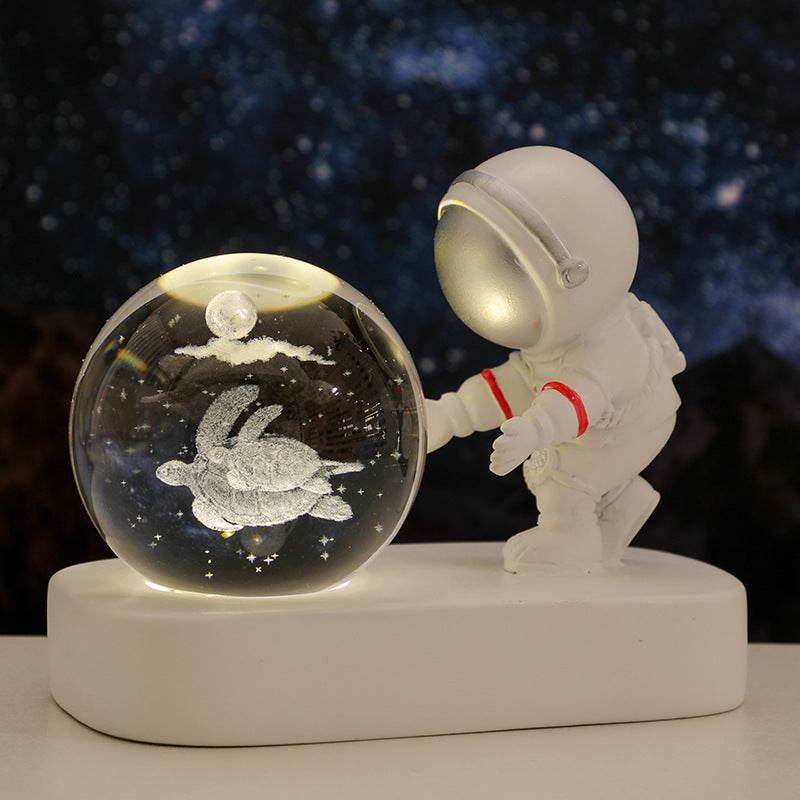 Glowing Planetary Galaxy Astronaut Crystal Ball Night Lights USB Power Warm Bedside Light Brithday Gift Night Lamp - Mubimart