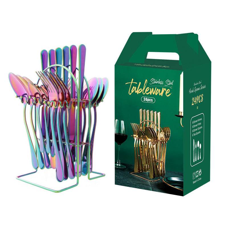 Gold Dinnerware Set Stainless Steel Tableware Set Knife Fork Spoon Luxury Cutlery Set With Storage Rack Dishwasher - Mubimart