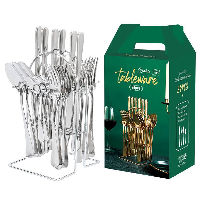 Gold Dinnerware Set Stainless Steel Tableware Set Knife Fork Spoon Luxury Cutlery Set With Storage Rack Dishwasher - Mubimart