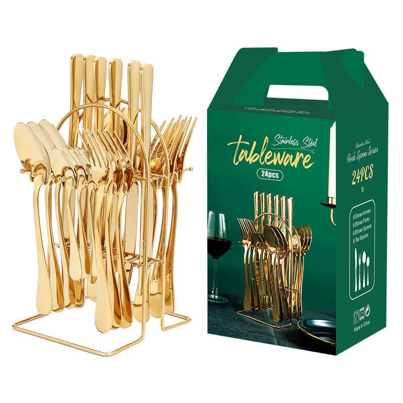 Gold Dinnerware Set Stainless Steel Tableware Set Knife Fork Spoon Luxury Cutlery Set With Storage Rack Dishwasher - Mubimart
