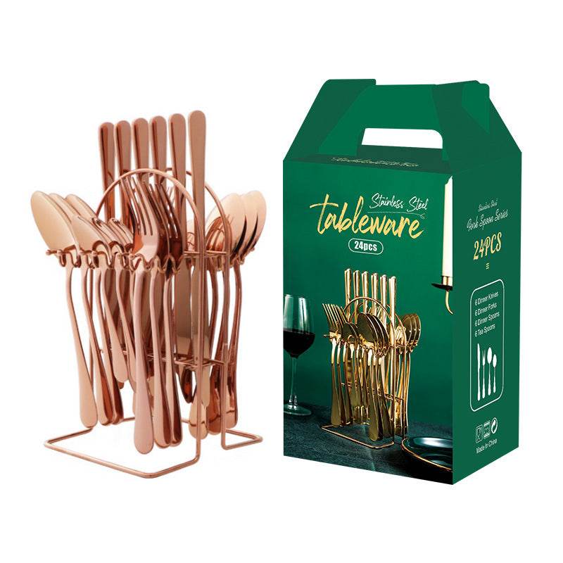 Gold Dinnerware Set Stainless Steel Tableware Set Knife Fork Spoon Luxury Cutlery Set With Storage Rack Dishwasher - Mubimart
