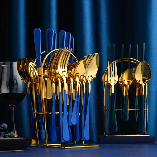 Gold Dinnerware Set Stainless Steel Tableware Set Knife Fork Spoon Luxury Cutlery Set With Storage Rack Dishwasher - Mubimart
