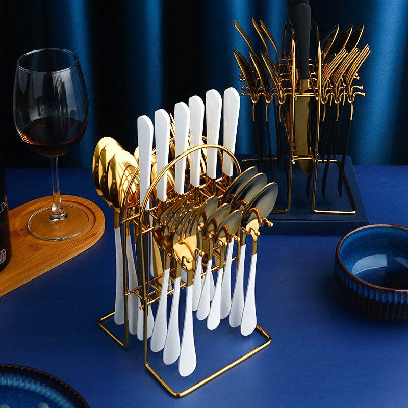 Gold Dinnerware Set Stainless Steel Tableware Set Knife Fork Spoon Luxury Cutlery Set With Storage Rack Dishwasher - Mubimart