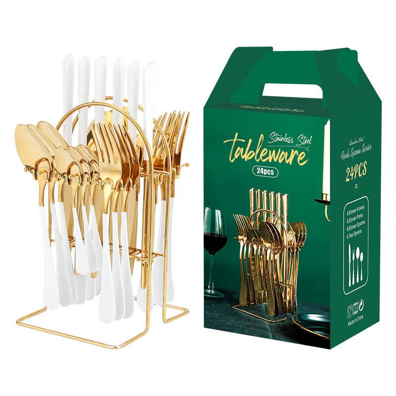 Gold Dinnerware Set Stainless Steel Tableware Set Knife Fork Spoon Luxury Cutlery Set With Storage Rack Dishwasher - Mubimart
