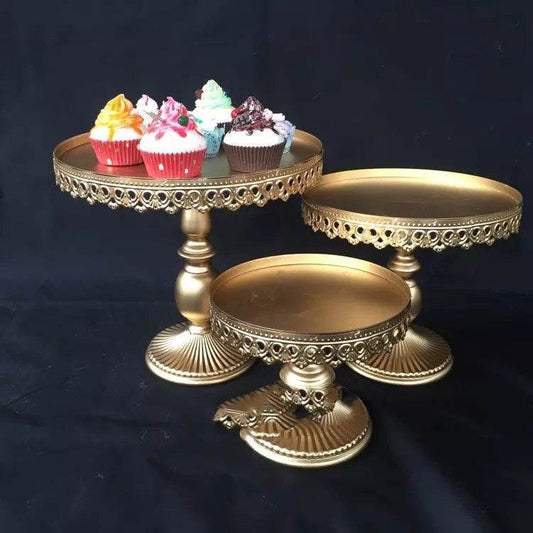 Golden Metal Wrought Iron Cake Stand - Mubimart
