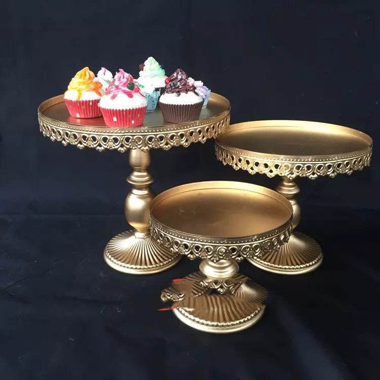 Golden Metal Wrought Iron Cake Stand - Mubimart