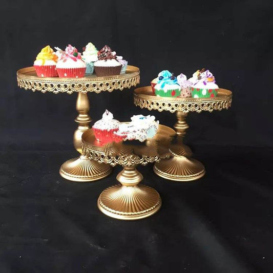 Golden Metal Wrought Iron Cake Stand - Mubimart