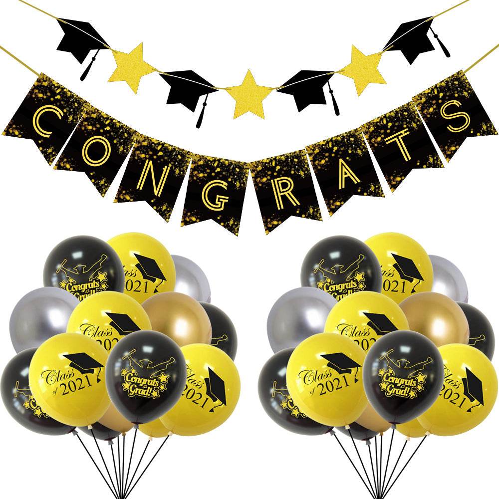 Graduation Party Paper Banner Graduation Season Printed Latex Balloons - Mubimart