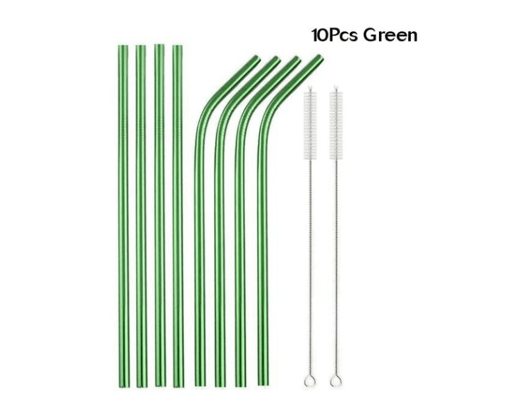 Green Metal Beverage Juice Coffee Milk Tea Stainless Steel Straws - Mubimart