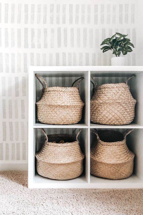 Green plant seaweed woven flower basket portable flowerpot dry flower basket hand woven storage basket sundry basket - Mubimart