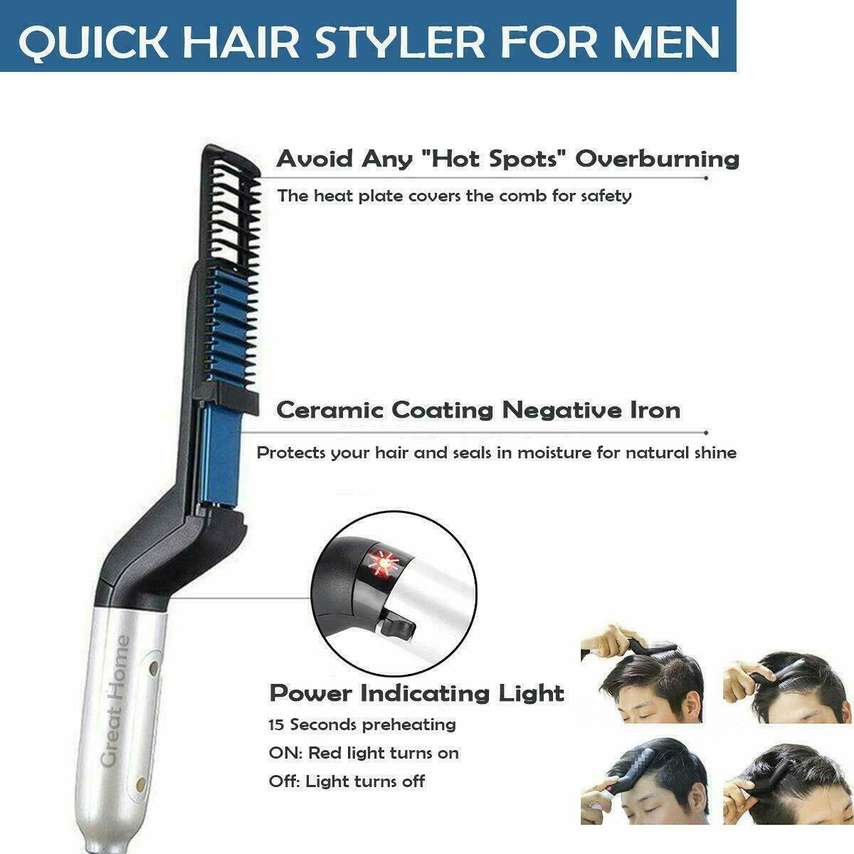 Hair Straightener Men Multifunctional Comb Curling Electric Brush Professional Hair Comb Brush Beard Straightener Hair Curler Fast Heating Styling Tools - Mubimart