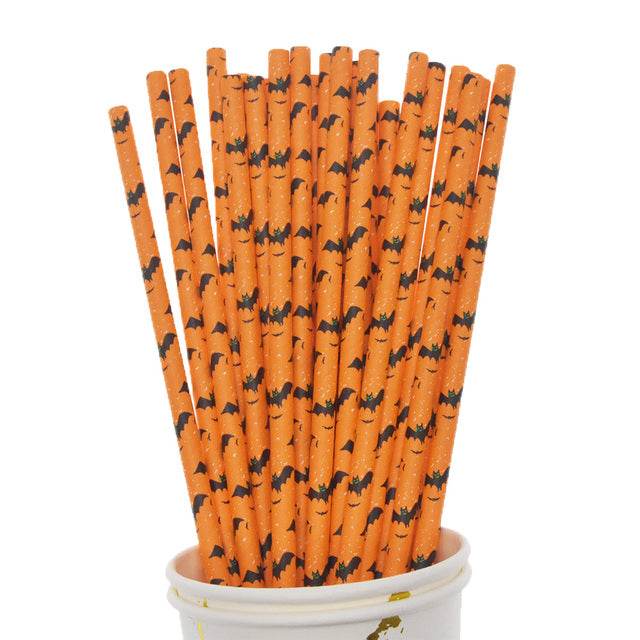 Halloween Biodegradable Drinking Paper Straws Pumpkin Bat Sp - Mubimart