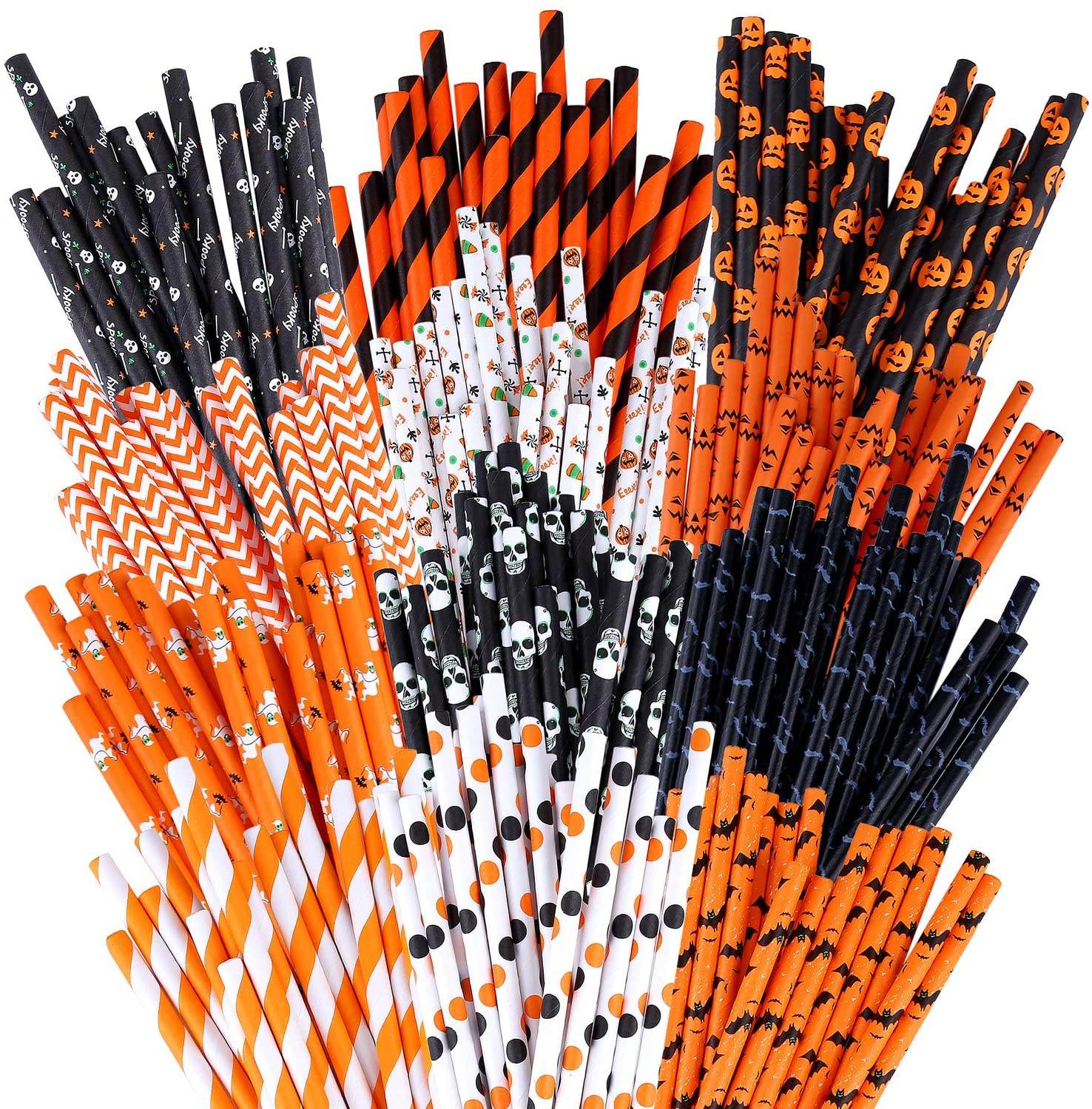 Halloween Biodegradable Drinking Paper Straws Pumpkin Bat Sp - Mubimart