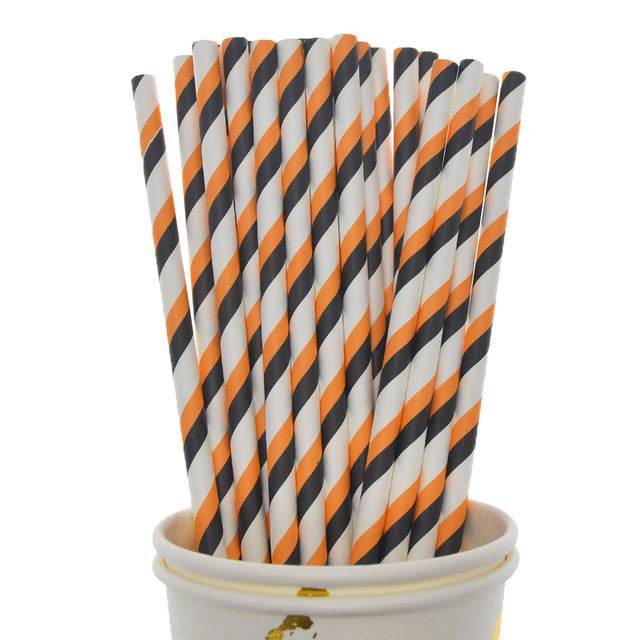 Halloween Biodegradable Drinking Paper Straws Pumpkin Bat Sp - Mubimart