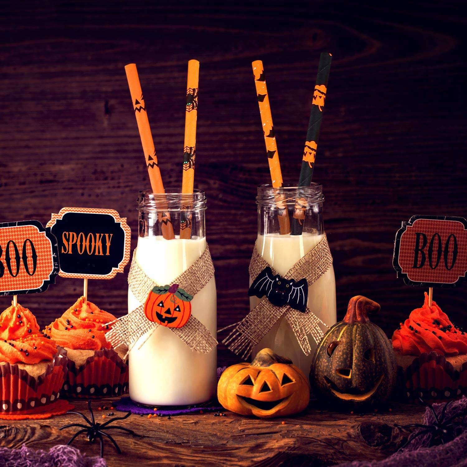 Halloween Biodegradable Drinking Paper Straws Pumpkin Bat Sp - Mubimart