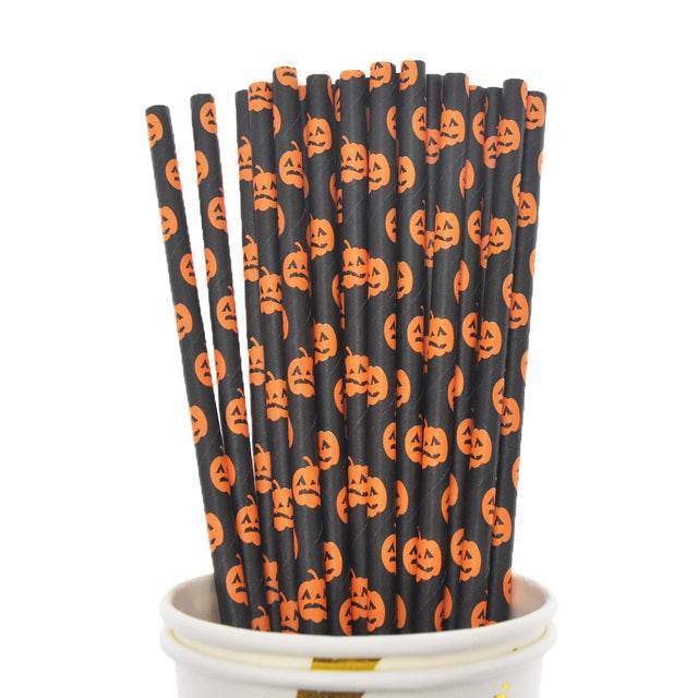 Halloween Biodegradable Drinking Paper Straws Pumpkin Bat Sp - Mubimart