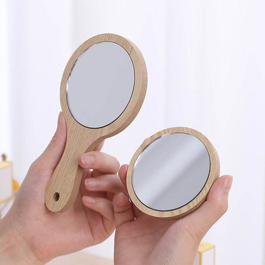 Hand-held Cosmetic Mirror Beauty Salon Wooden - Mubimart
