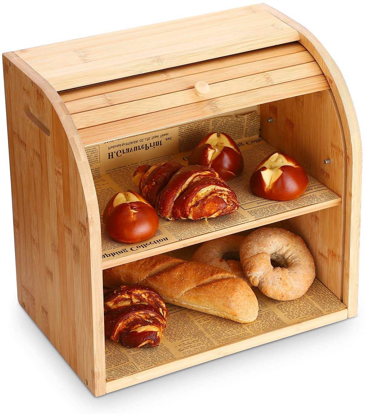 Home Fashion Bamboo Two Layer Bread Box - Mubimart