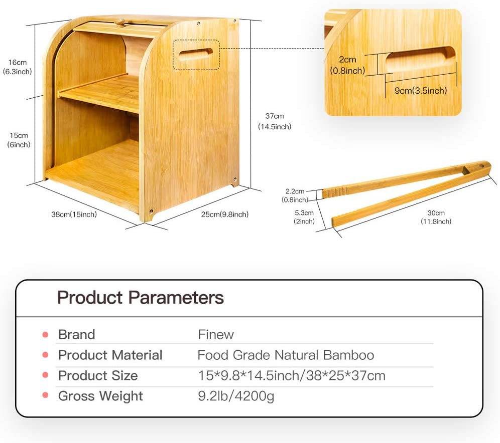 Home Fashion Bamboo Two Layer Bread Box - Mubimart
