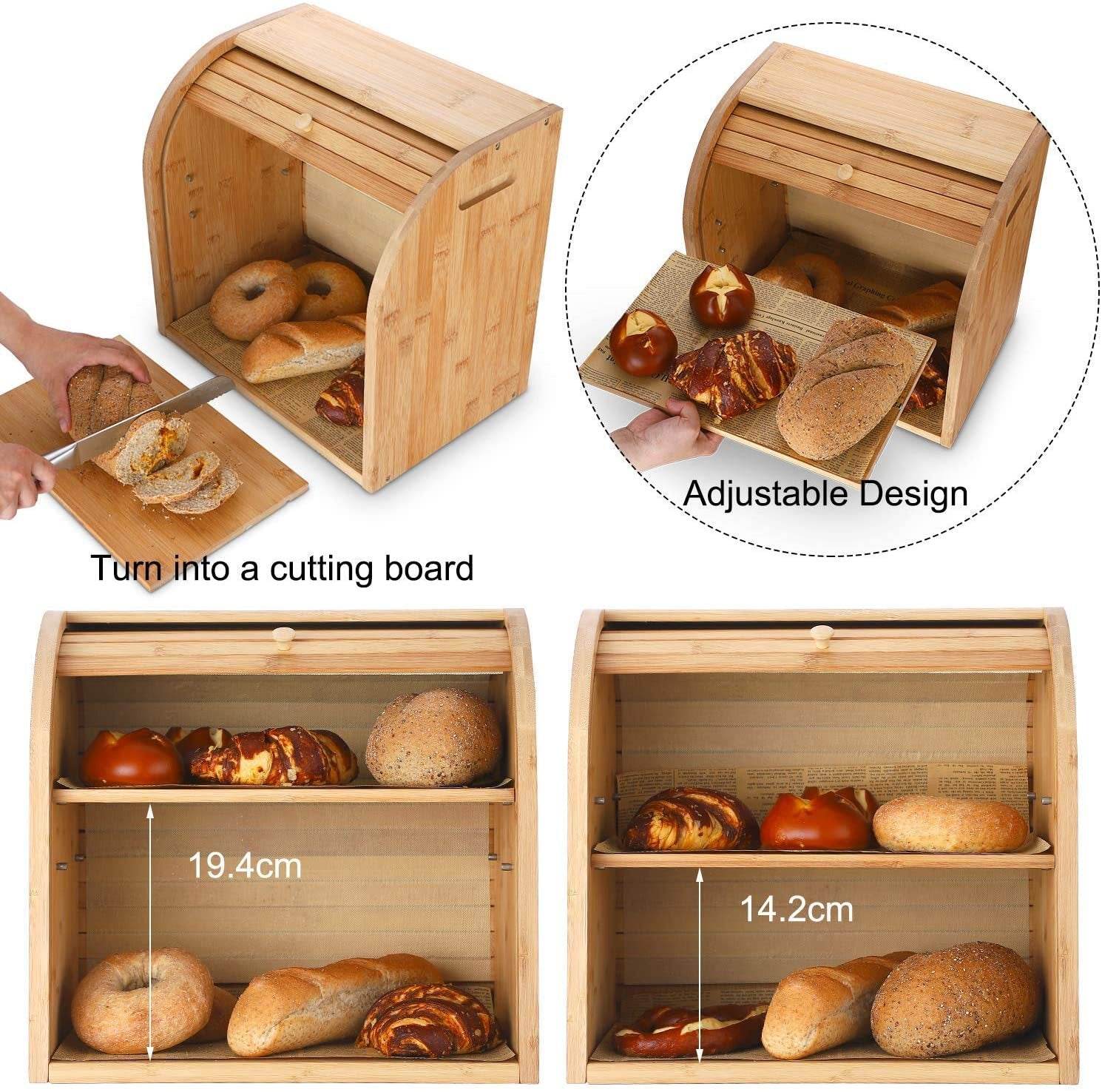Home Fashion Bamboo Two Layer Bread Box - Mubimart