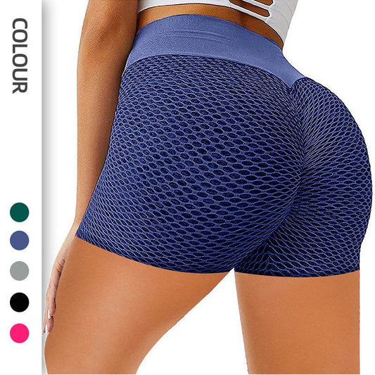 Honeycomb Design Yoga Pants Solid Color Hip-lifting Fitness Sports Shorts For Women - Mubimart