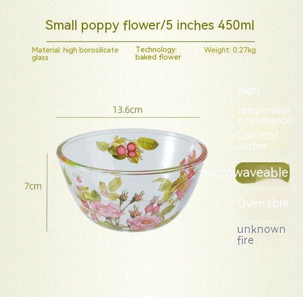 Household High Temperature Resistant Pattern Glass Bowl - Mubimart