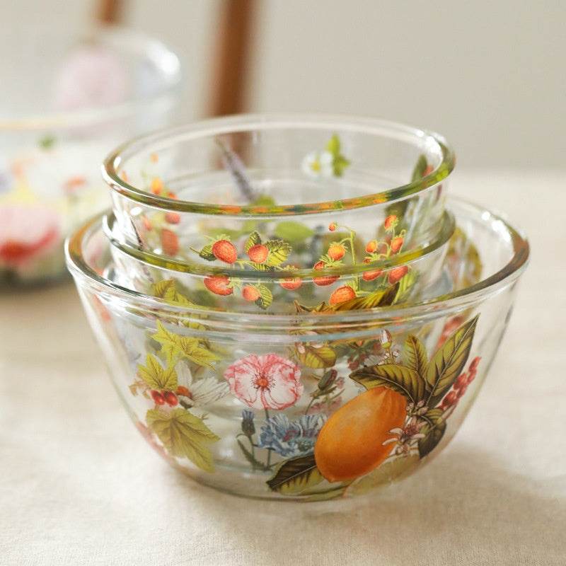 Household High Temperature Resistant Pattern Glass Bowl - Mubimart