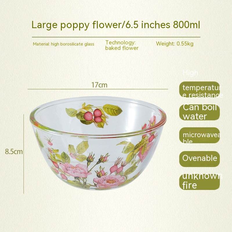 Household High Temperature Resistant Pattern Glass Bowl - Mubimart