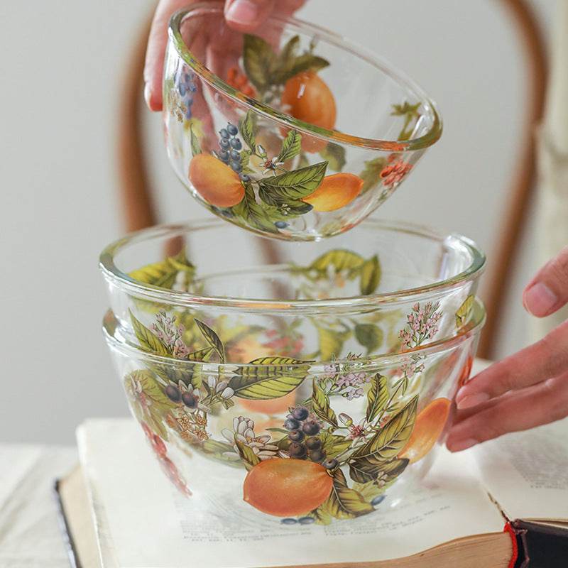 Household High Temperature Resistant Pattern Glass Bowl - Mubimart