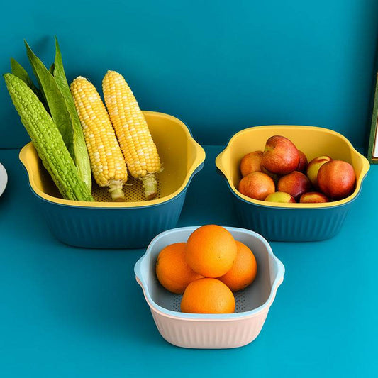 Household Simple Plastic Double-layer Drain Basket - Mubimart