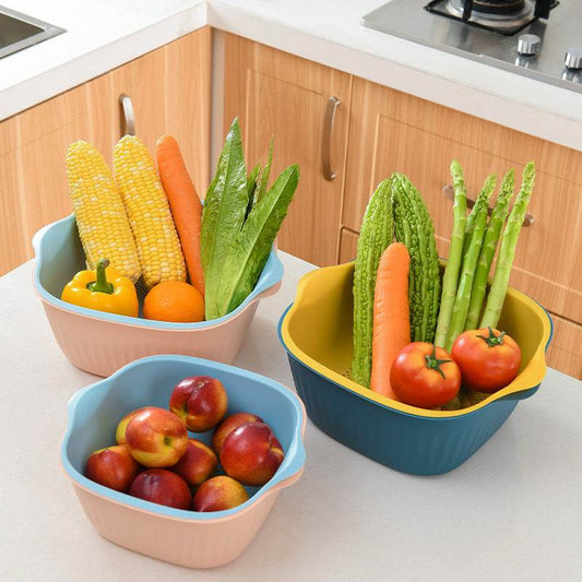 Household Simple Plastic Double-layer Drain Basket - Mubimart
