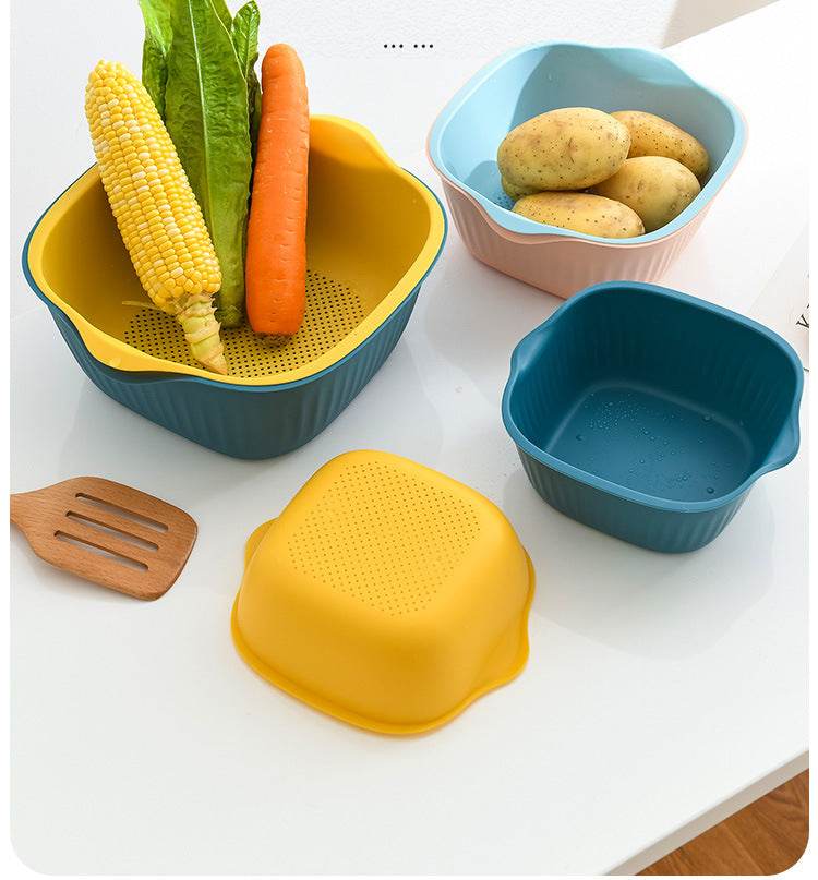 Household Simple Plastic Double-layer Drain Basket - Mubimart