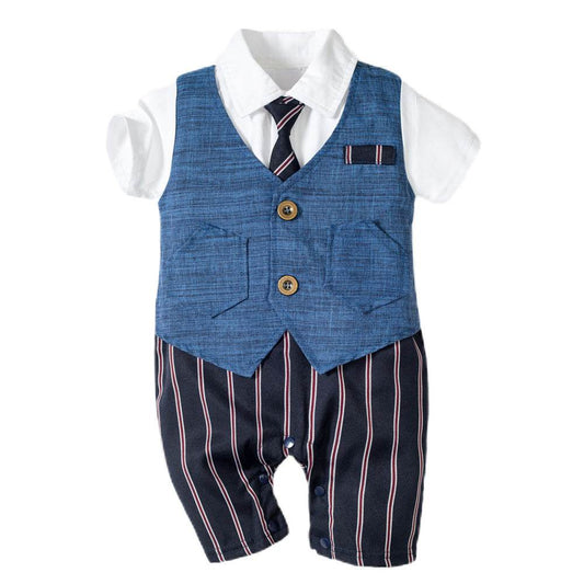 Infant Boy Baby Gentleman Outing Clothes One-Piece Suit Romper - Mubimart