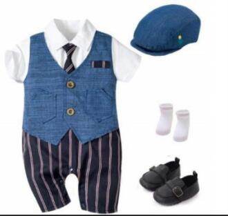 Infant Boy Baby Gentleman Outing Clothes One-Piece Suit Romper - Mubimart