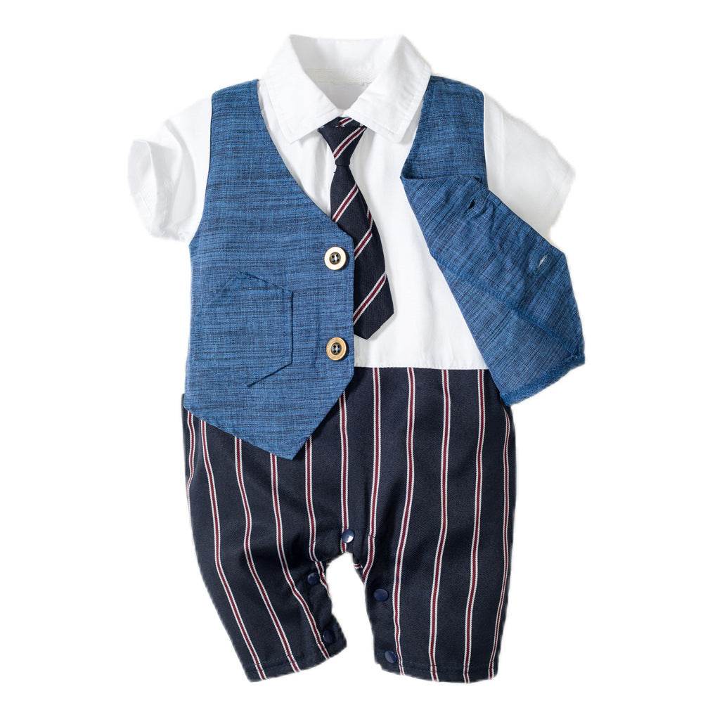 Infant Boy Baby Gentleman Outing Clothes One-Piece Suit Romper - Mubimart