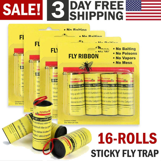 Insect Bug Fly Glue Paper Catcher Trap Ribbon Tape Strip Sticky Flies 16 Rolls - Mubimart