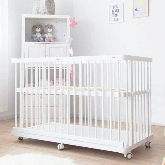 Japanese-Style-Solid-Wood-Newborn-Crib-Splicing-Bed-Pine-With-Guardrail-Mubimart-1977 - Mubimart