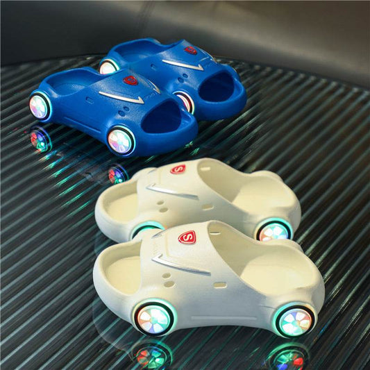 Kids Glowing Slippers Cartoon Car Sandals Children Sandals Anti Slip Boys Girls Luminous Slippers Summer Beach Shoes - Mubimart